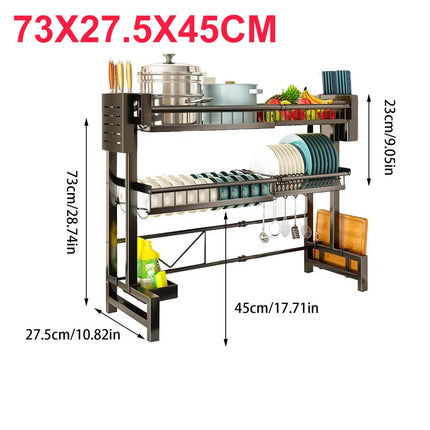 2 Tier Drainer Expandable Kitchen Sink Shelf Countertop Dish Organizer Sink Dish Rack Dish Rack With Chopstick Cylinder