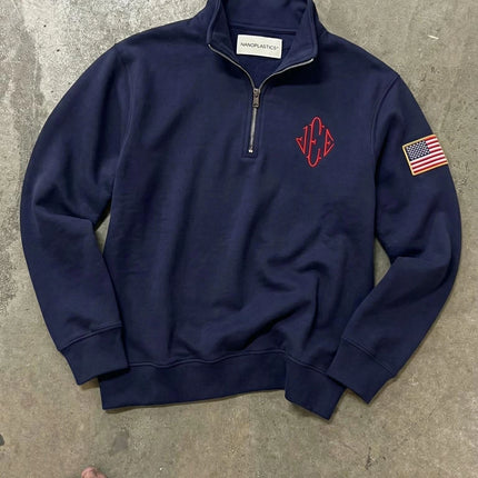 Hot Sell E Embroidered Sweatshirt Y2k Stand Collar Quarter Zip Pullover Oversize Hoodies Mens in Stock 24 Hour Shipping