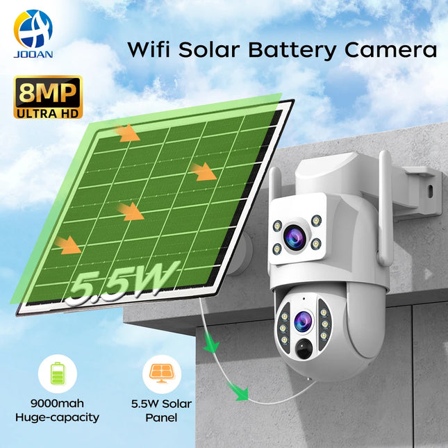 JOOAN 8MP 4K WiFi Solar Camera Outdoor CCTV Surveillance Camera With Solar Panel Dual Lens PTZ IP Cam Security Protection