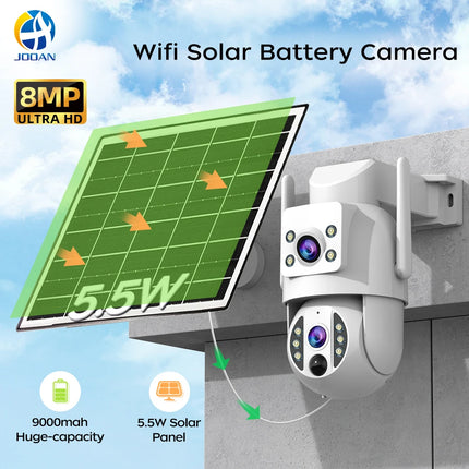JOOAN 8MP 4K WiFi Solar Camera Outdoor CCTV Surveillance Camera With Solar Panel Dual Lens PTZ IP Cam Security Protection