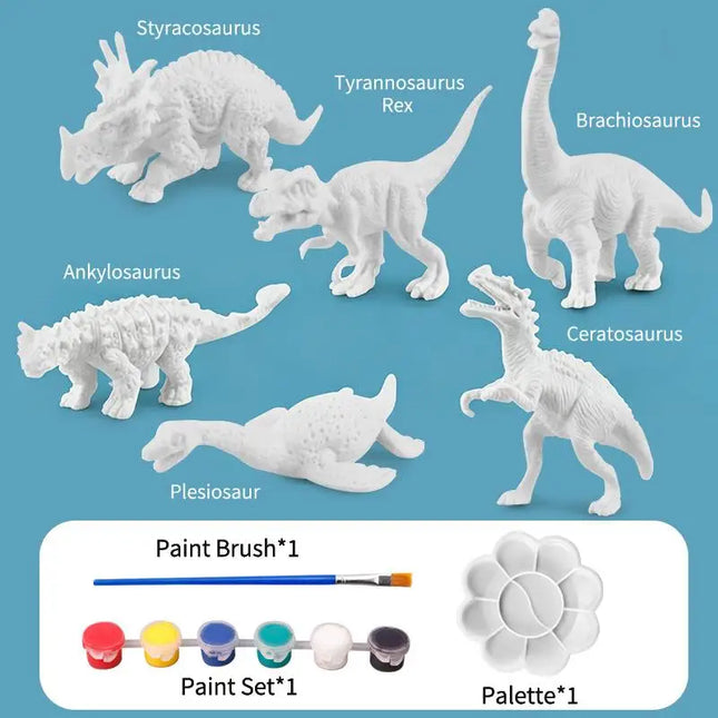 SU 1Set Children Educational Handmade Painting Colorful Dinosaur Toys DIY Painted Graffiti Dinosaur White Embryo Animals Model