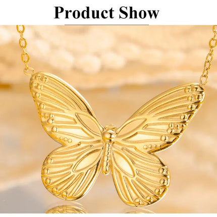 Lucktune Gold Color Butterfly Pendant Necklace Women's Stainless Steel Necklace Fashion Animal Jewelry Party Gifts Wholesale