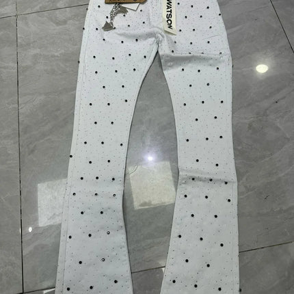 2026 Rhinestone Men's High Street Quality Slim Fit Skinny Long Denim Flared Jeans Pants