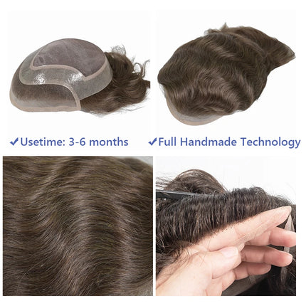 Bleached Knots Men Toupee Lace Front Hair Prosthesis Man Lace PU Base Indian Human Hair Wigs Natural Hair Replacement Hairline