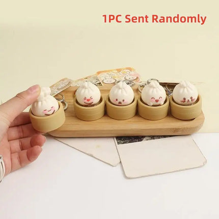 1/2Pcs Decompression Bun Clicker Keychain Mini Steamed Bun Stress Relief Toy Pendant Backpack Hanging Decoration·