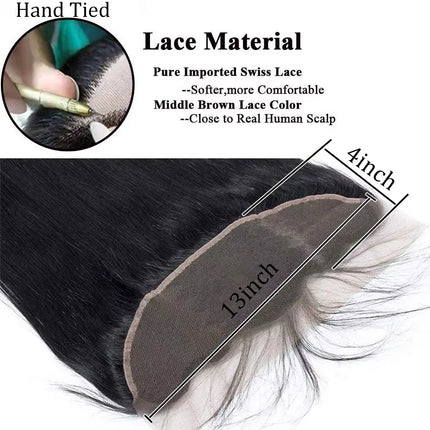 Peruvian Straight 13x4 Lace Frontal Natural Color Hair 100% Human Hair For Women Pre Plucked Bleached Knots 4x4 Lace Closure