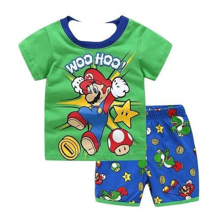 2026 The Marios Bros Children's Clothing Summer Boys Girls Pajamas 2pcs/set Anime Harajuku Printing Short Sleeve Shorts Suit