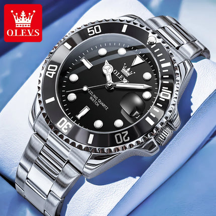 OLEVS Luxury Sport Man Watch Military Waterproof Luminous Date Week Men Watch Stainless Steel Quartz Men's Watches Male Clock