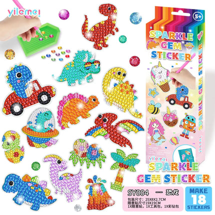 15pcs/Set DIY Handmade Artificial Diamond Painting Stickers, Free To Stick Cartoon Alien Stickers