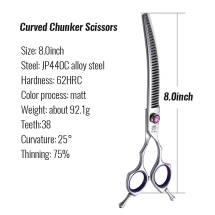 Fenice JP440C 7/8 Inch Professional Pet Dogs Grooming Scissors Straight Curved Thinning Chunker Shear Scissors Set For Dogs