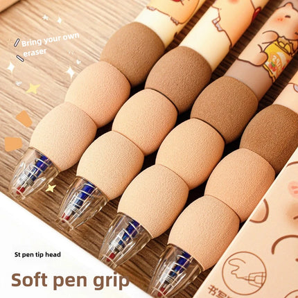 4Pcs/Box Kawaii Capybara Soft Sponge Pen Grip Side Press Erasable Pen Blue Ink Student Cartoon Neutral Pen School Stationery