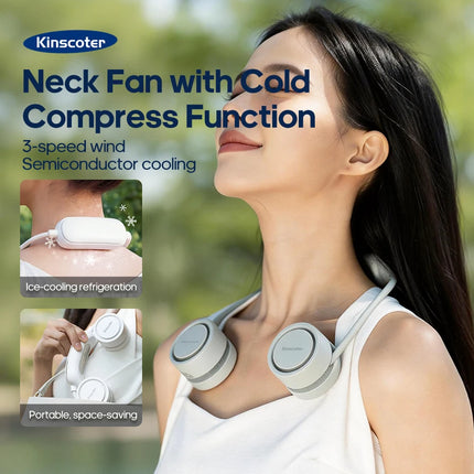 Kinscoter New Neck Fan with Cold Compress Function 3-speed wind Portable Personal Sports Fan 800mAh*2 for Home Outdoor Travel