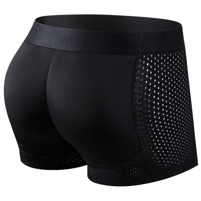 Men's Sexy Fashion Ice Mesh Breathable Butt Lift Boxer Briefs Underwear Padded Underwear Boxer with Hip Pad Buttocks Boxer Trunk
