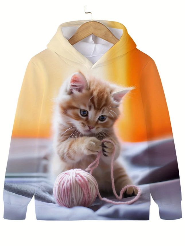 Children's Clothing﻿﻿ Hoodies Long Sleeve Kids Clothes Girl Boy Autumn Sweatshirt Cartoon 3D Cat Print Streetwear Children Top