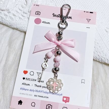 Gothic Cross Love Heart Skull Key Pendant Keychain for Women Trend Black Bowknot Key Ring Female Halloween Y2K Jewelry