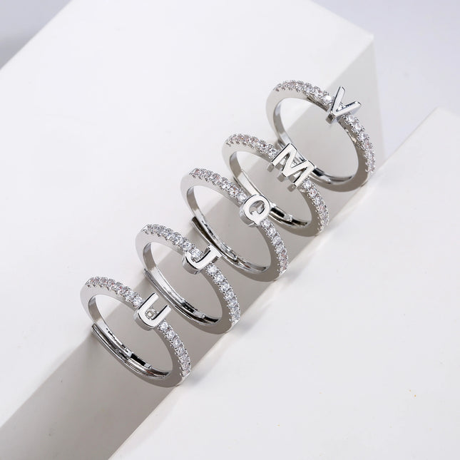 HECHENG,Fashion Initial Letter Ring Women Classic Simple Opening Finger Ring For Women Party Jewelry Gift Wholesale