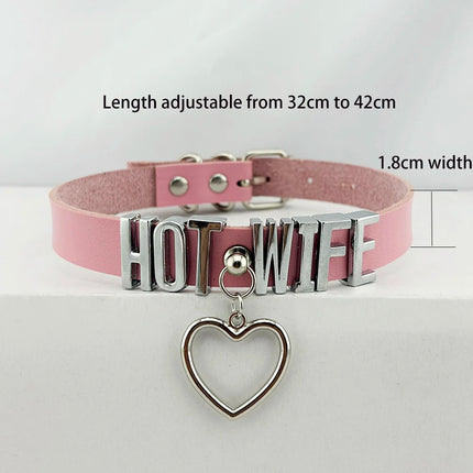 Heart Pendant PINK Leather Customized Letter Collar Punk Sexy Hiphop Name Choker Necklace Cosplay Accessory for Women
