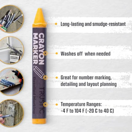 Universal Crayon Wax Marker for Industrial and Craft Detailed Marking on Lumber Metal Carton Ceramics Concrete Glass Plastic Ti