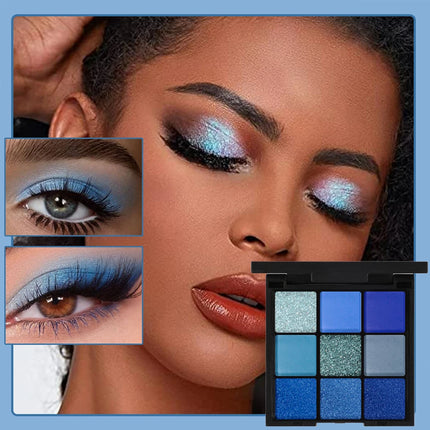 9-color Dolphin Blue Sweat-proof Natural Matte Pearlescent Glitter Eyeshadow Palette Eye Makeup for Music Festival Cosmetics