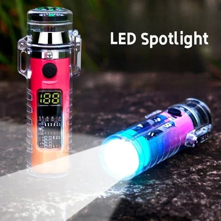 Waterproof Outdoor Camping Compass Dual Arc Type-C Plasma USB Electric Lighter Multi-Function Flashlight Survival Ignition Tool