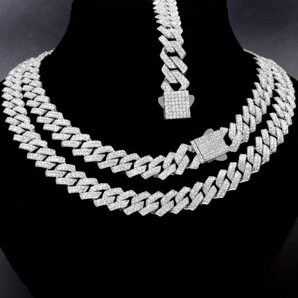Iced Out Cuban Link Chain 14MM Prong Rhombus Diamond Cuban Chain Hip Hop Choker Necklaces Women Men Jewelry Wholesale