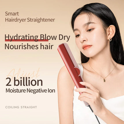 2 IN 1 Professional Hair Straightener & Hair Dryer Heat-Up Hair Flat Iron Negative Ion Iron Long-Lasting Styling Tool
