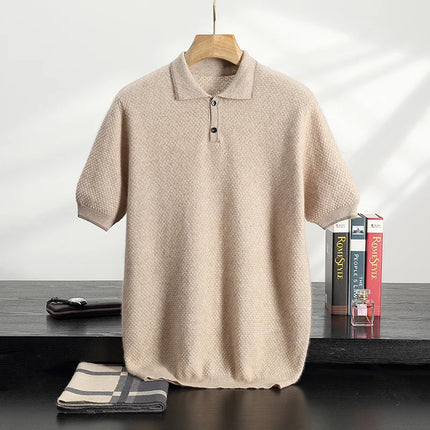 100% Goat Cashmere T-shirt Men's POLO Collar Short Sleeve Pullover 2025 Spring/Autumn New Fashion Knit Business Casual Tank Tops