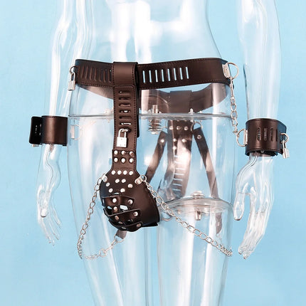 Leather Panty Bondage with Handcuffs Sexy Toys Chastity‬ Slave BDSM Sex Furniture Gay Harness  Tools for Couples
