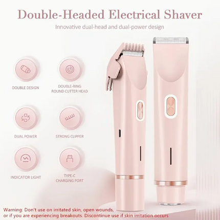 2-in-1 Dual-Head Electric Trimmer for Women – Gentle Precision for Face, Body & Bikini