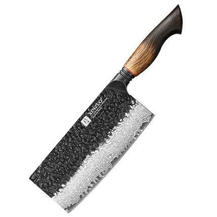 XINZUO 1-9 Piece Damascus Knife Set 67-Layer Steel Paring Utility Santoku Nakiri Cleaver Bunka White Oak Red G10 Handles