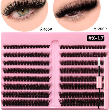 GROINNEYA Eyelash Clusters Kit Lash Clusters Wispy Natural DIY Lashes Clusters with Bottom Waterproof Bond and Seal Tweezers