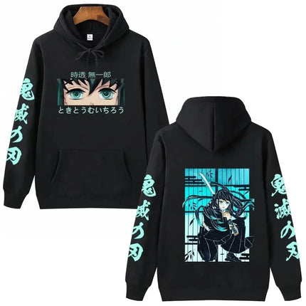 Popular Anime Print Hoodies Demon Slayer Blade Warm Fleece Japanese Street Kamado Nezuko Custom Men's Sweater Pullover Hoodies