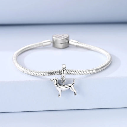 Hot Sale 925 Sterling Silver Dog Paw Print Fixed Clip & Shepherd Dog Dangle Charm Fits Bracelet Beloved Pet Pendant Gifts