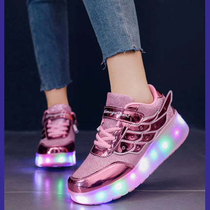 Sneakers Roller Shoes Outdoor Deformation Parkour Skates Dual-Use Children Girls Boys Adult Men Women Unisex Roller Skates