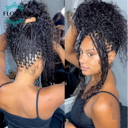 Pre-Looped Crochet Boho Box Braids With Human Hair Curls Goddess Boho Braiding Hair Extension 120strands Full Head Natural Color