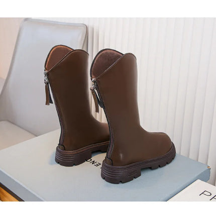 Children Knee Length Boots New 2025 Autumn Student Girls Princess Boots Kids Zipper Comfortable Non Slip Solid Color Long Boots
