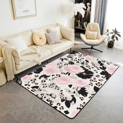 Striped Red Leopard Area Rug, Color Block Wild Animal Hide Print, Non-Slip Washable Mat for Living Room Sofa Dining Room Indoor