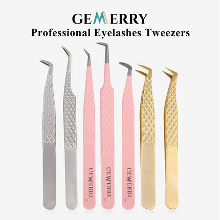Gemerry Eylashes Tweezers Professional Eyelash Extensions Eyebrows Stainless Steel Fiber Tips Anti-Static Tweezers Tools Makeup