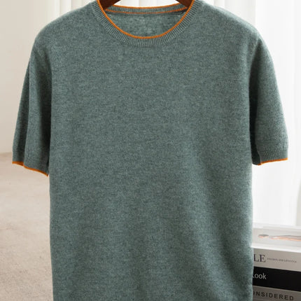 2025 Spring/Summer New Fashion O-Neck Knit Short Sleeve Spliced Business Casual T-Shirts Men's Clothing Loose Tops England Tees