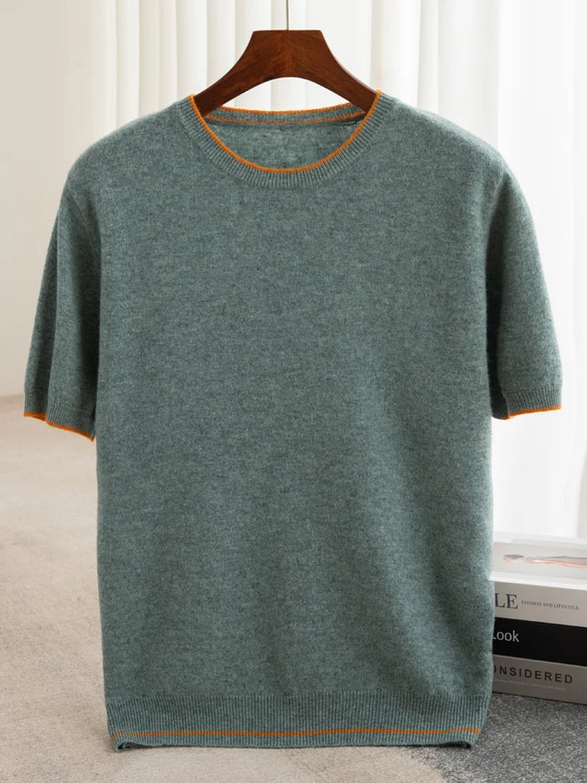 2025 Spring/Summer New Fashion O-Neck Knit Short Sleeve Spliced Business Casual T-Shirts Men's Clothing Loose Tops England Tees