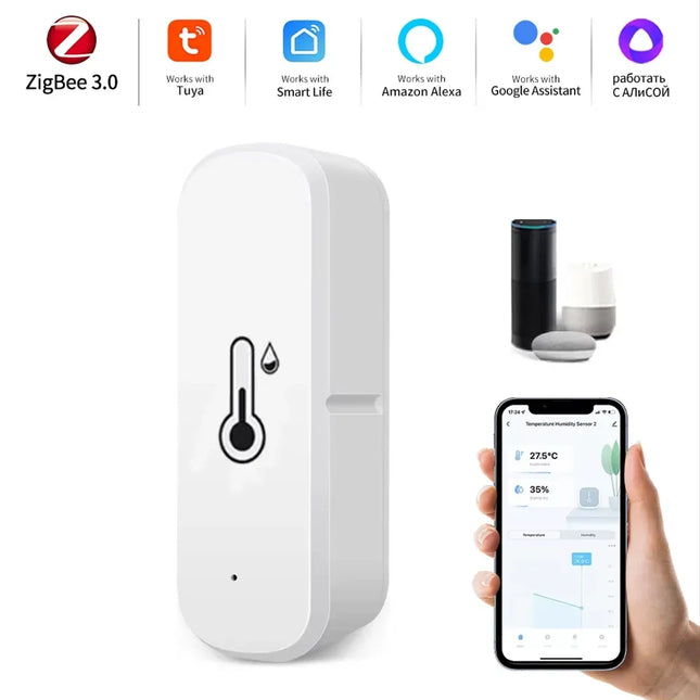 Support Tuya Zigbee 3.0 Temperature Humidity Sensor Smart Home Device work with Google Home Alexa for Environmental Monitoring