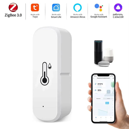 Support Tuya Zigbee 3.0 Temperature Humidity Sensor Smart Home Device work with Google Home Alexa for Environmental Monitoring