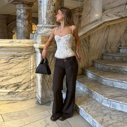 Sexy Lace Corset Women's Slim Fishbone Spaghetti Strap Bodycon Lace-up Backless Tank Tops 2026 Summer New Ladies Vest