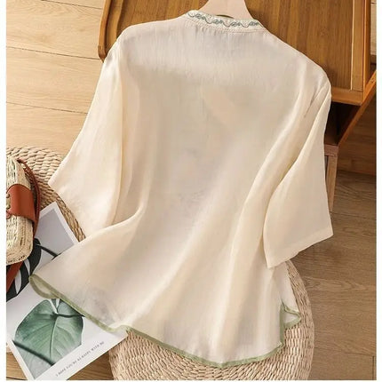 Casual Loose Blouse Shirt Women Clothes Summer Cotton Linen Ladies Tops Tee Blusas Vintage Embroidery Woman Shirt Camiseta Mujer