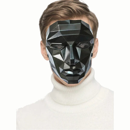 Futuristic Geometric Party Mask  Black Tech Style with Breathable Mesh Eyes  Mouth - Perfect for Halloween Cosplay Theme Parties