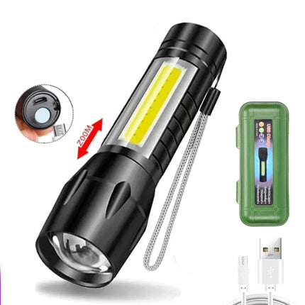 Portable COB+LED Pocket Flashlight Rechargeable Tactical Torch MINI 3 Lighting Mode with Side Lamp for Outdoor Camping Emergency