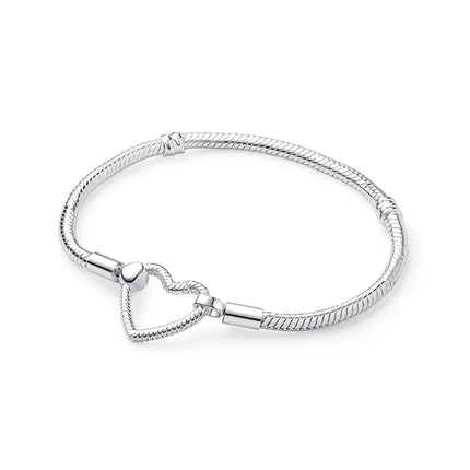 Original 925 Sterling Silver Bracelets Bangles Love Heart Clip Charms Beads Snake Chains For Women Rose Gold DIY Luxury Jewelry