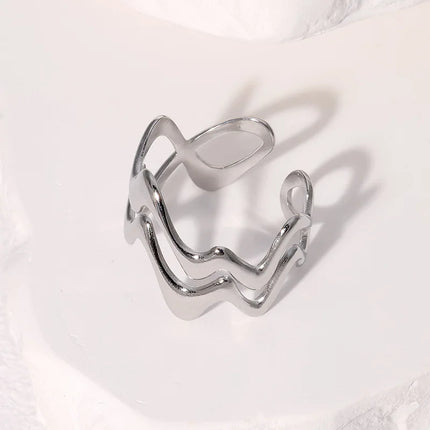 Stainless Steel Irregular Wave Rings for Women Men Creative Gold Color Adjustable Opening Rings Female Statement Jewelry Gifts