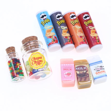 Dollhouse Miniature Drink Food Potato Chips Bottles Lollipops Jar with Lollipops Kid Gift Gnome Decoratio Access Kitchen Scene