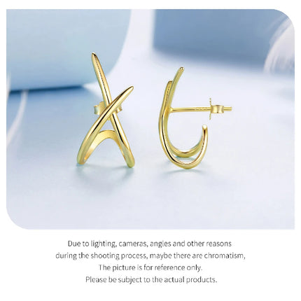 BAMOER 925 Sterling Silver X Stud Earrings for Women, 18K Gold Plated Hypoallergenic Earrings Chic Jewelry Gift for Daily Wear